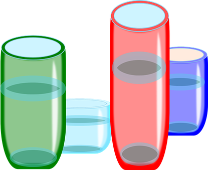 Colorful Glasses With Water Levels PNG Image