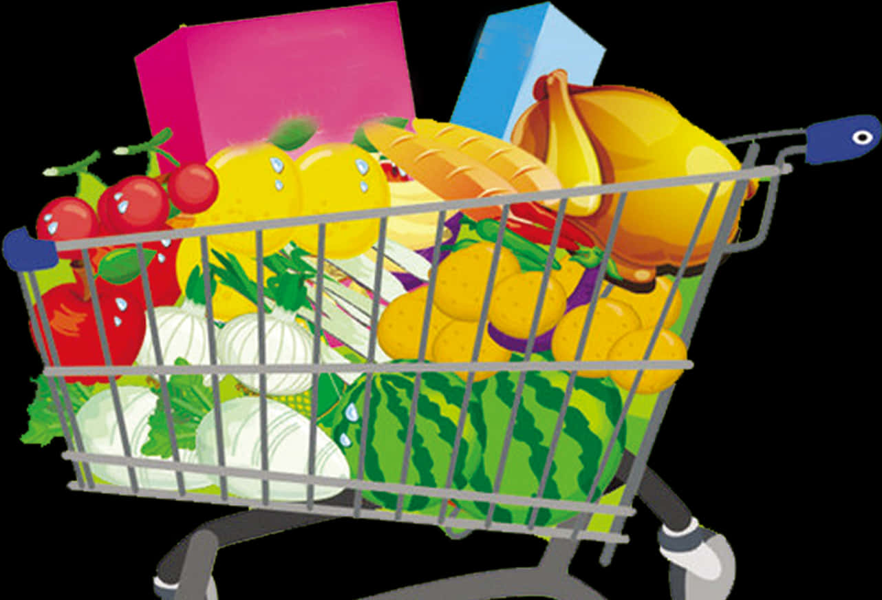 Colorful Grocery Shopping Cart PNG Image