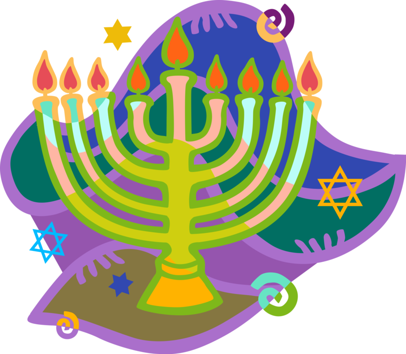 Colorful Hanukkah Menorahand Dreidels Illustration PNG Image