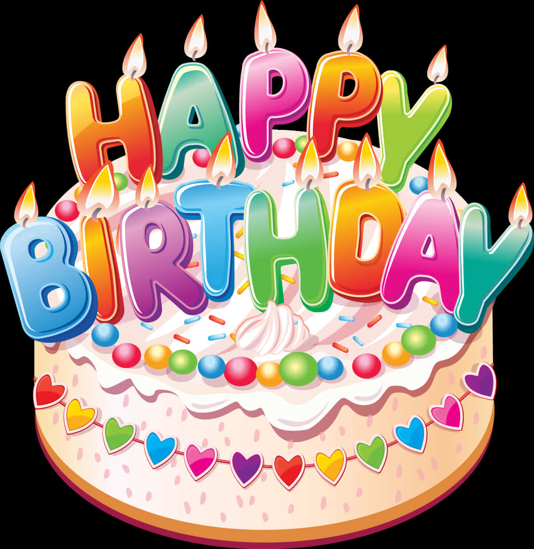 Colorful Happy Birthday Cake Candles PNG Image