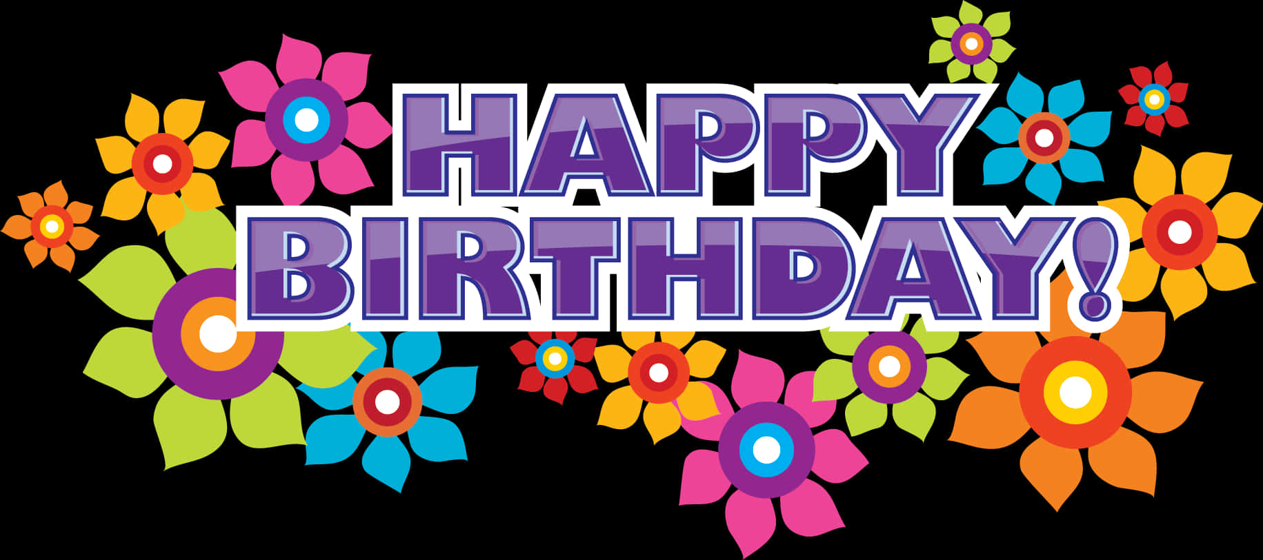 Colorful Happy Birthday Floral Design PNG Image