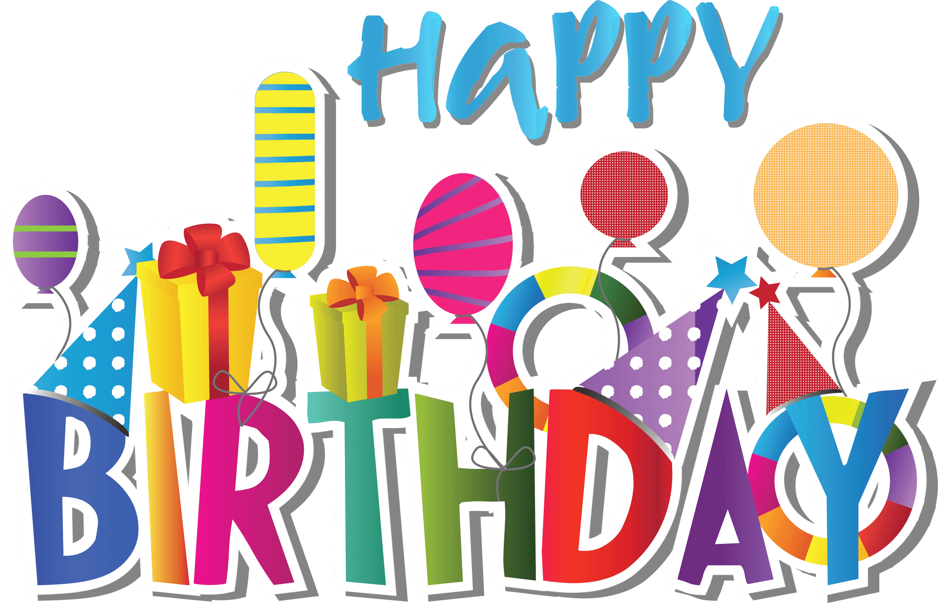 Colorful Happy Birthday Typography Background PNG Image