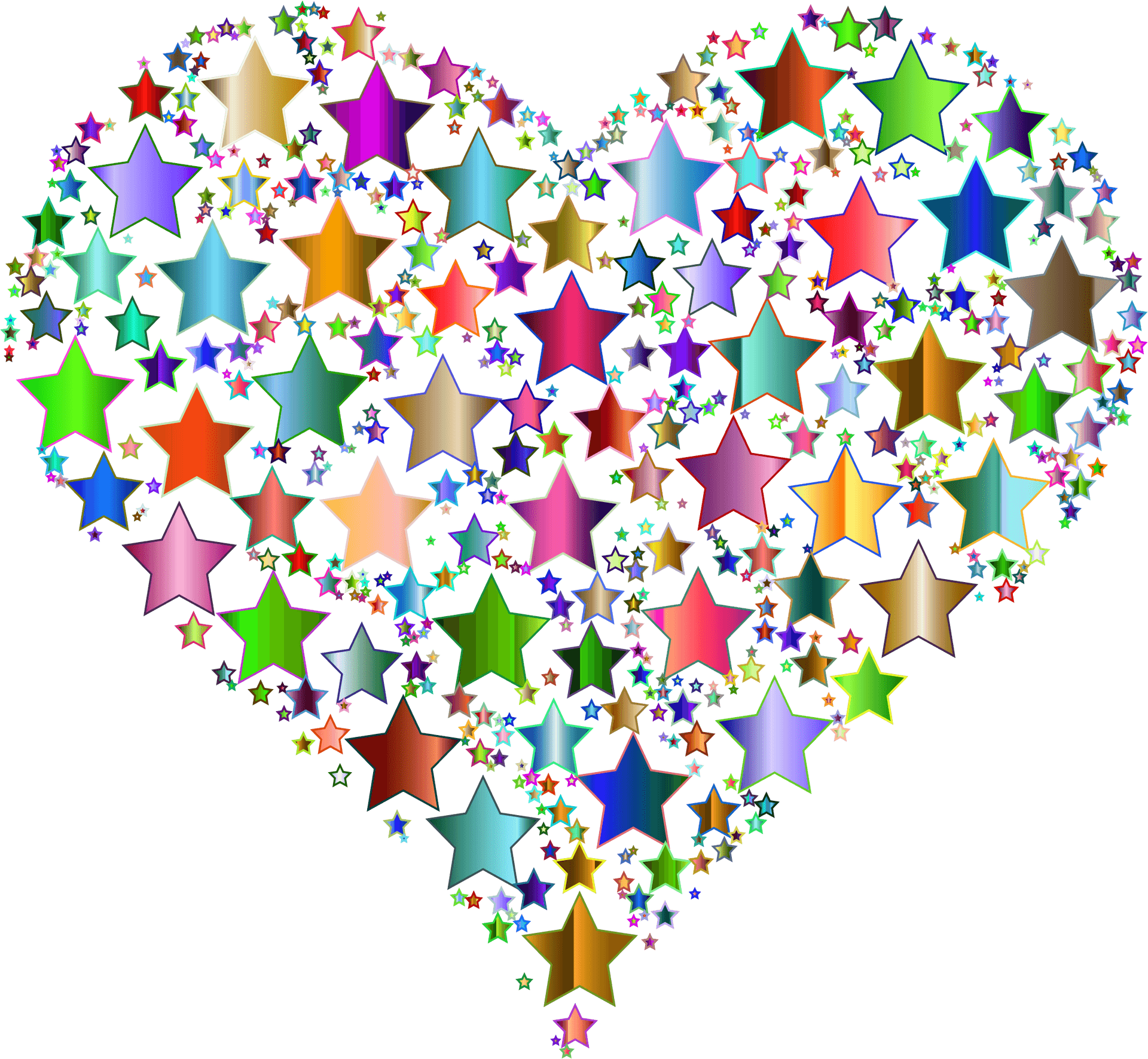 Colorful Heart Shaped Star Cluster PNG Image