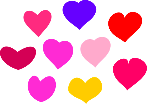 Colorful Hearts Black Background PNG Image