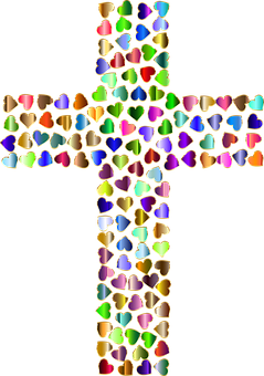 Colorful Hearts Cross PNG Image