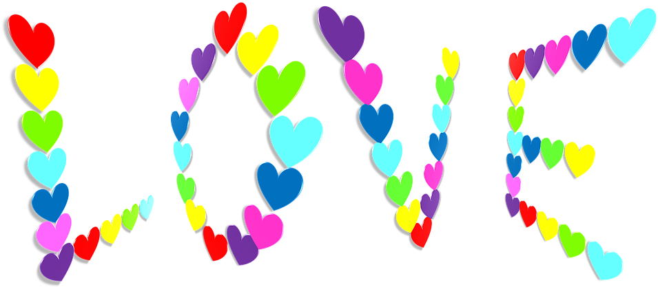 Colorful Hearts Forming Love Word PNG Image