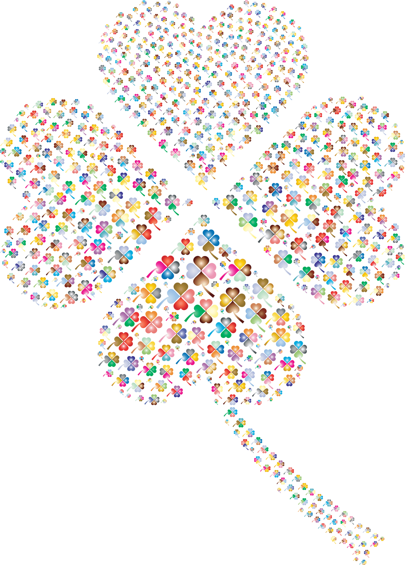 Colorful Hearts Four Leaf Clover PNG Image