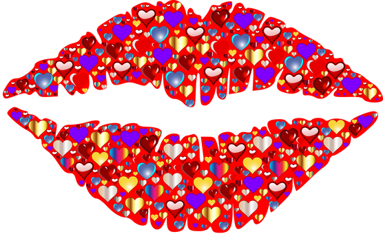 Colorful Hearts Lips Graphic PNG Image