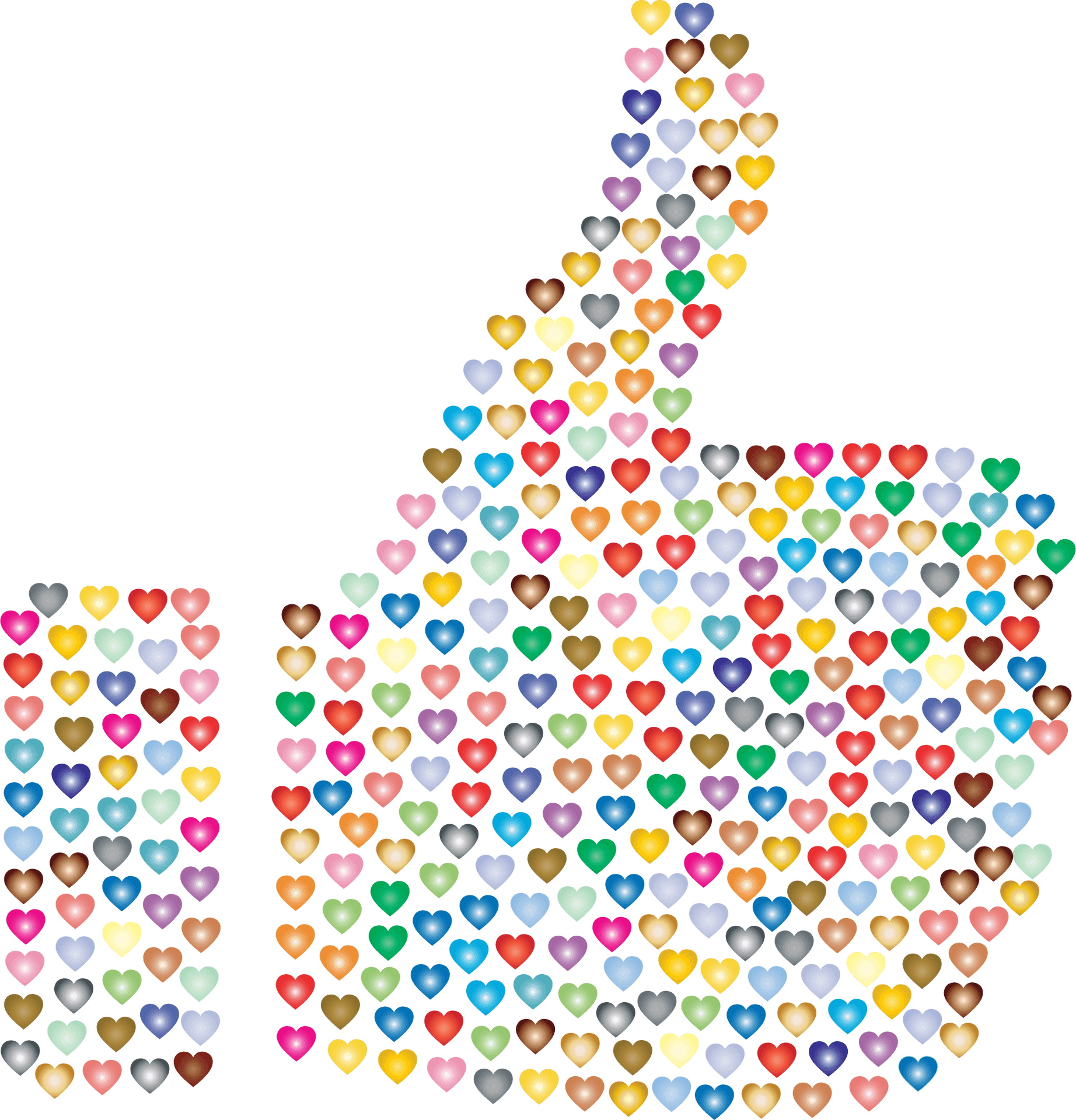 Colorful Hearts Thumbs Up Emoji Art PNG Image