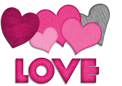 Colorful Heartsand Love Text PNG Image