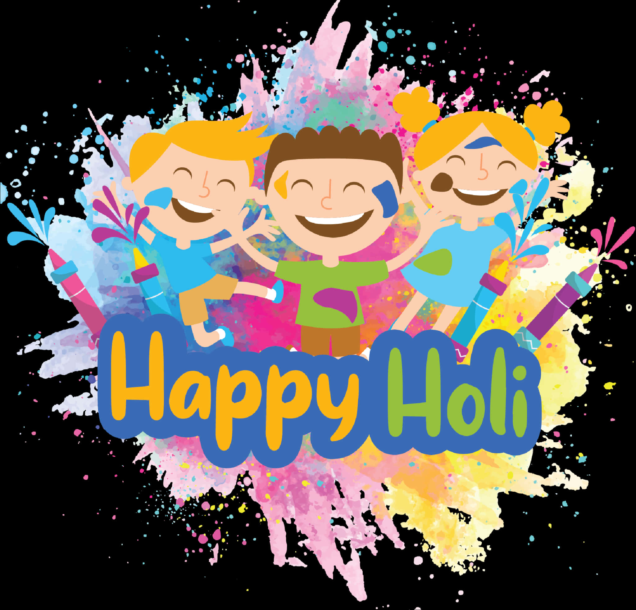 Colorful_ Holi_ Celebration_ Cartoon PNG Image