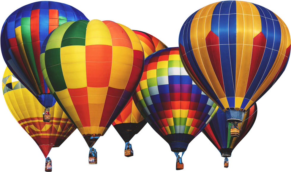 Colorful Hot Air Balloons Against Blue Sky PNG Image