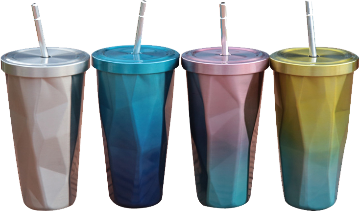 Colorful Insulated Tumblerswith Straws PNG Image