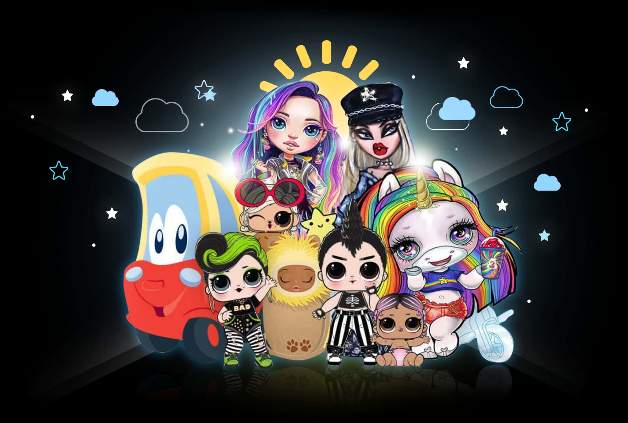 Colorful L O L Dolls Group Illustration PNG Image