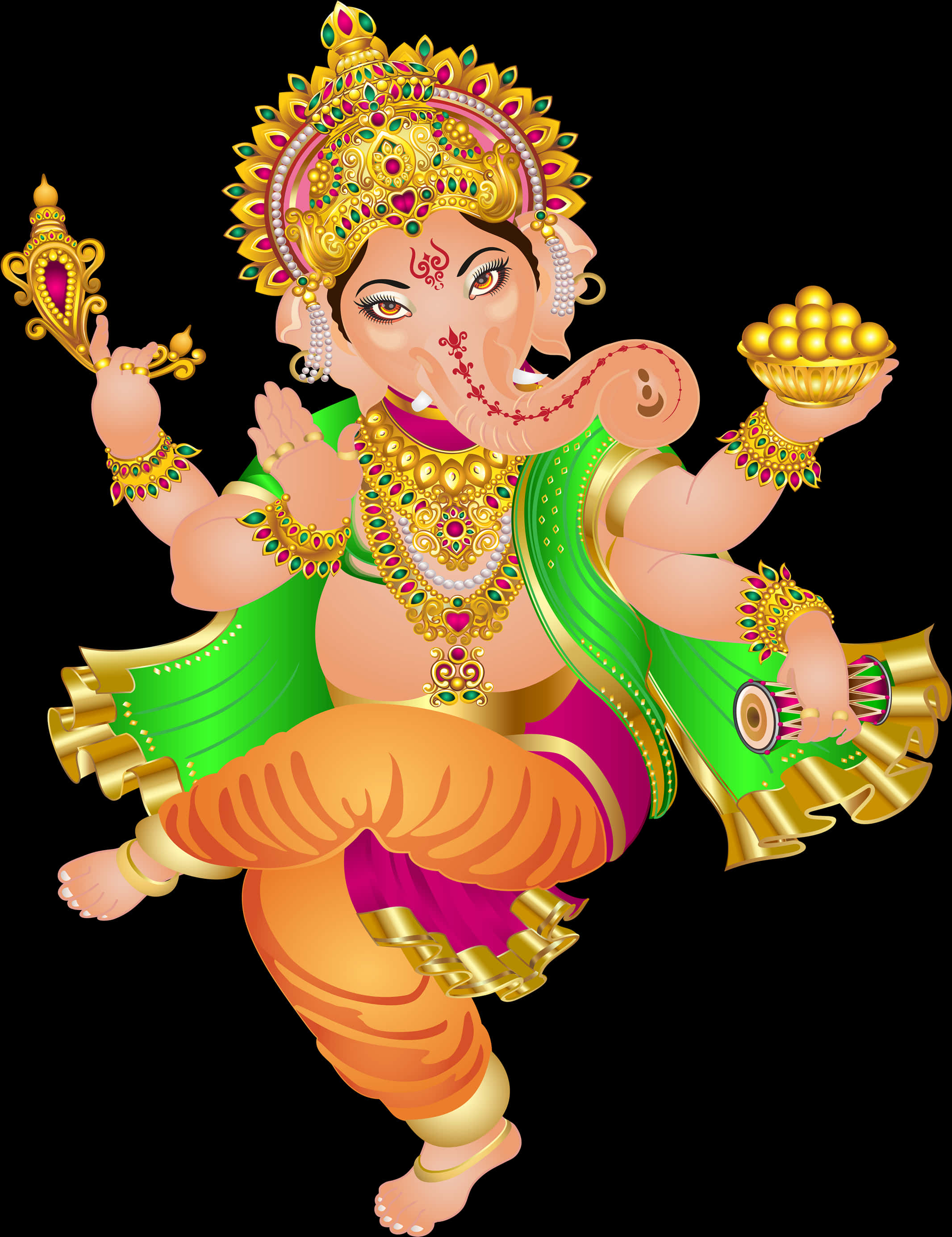 Colorful Lord Ganesha Illustration PNG Image