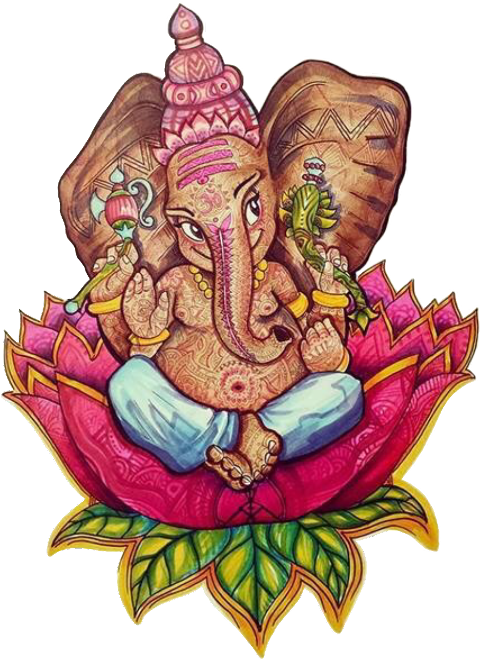 Colorful Lord Ganeshaon Lotus Illustration PNG Image