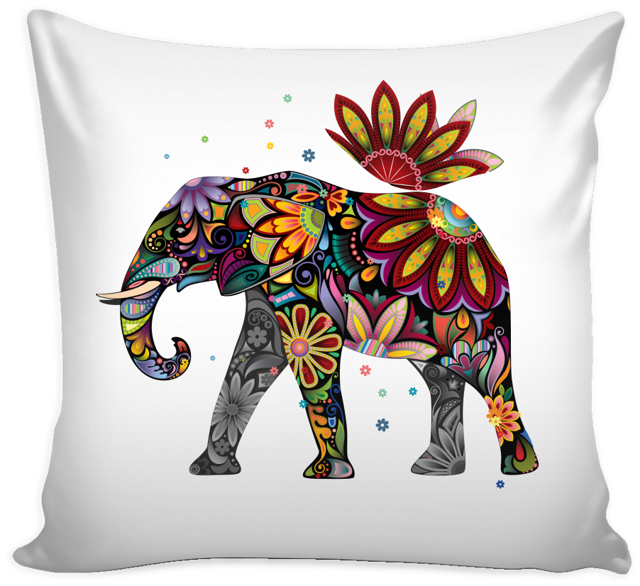 Colorful Mandala Elephant Cushion Design PNG Image