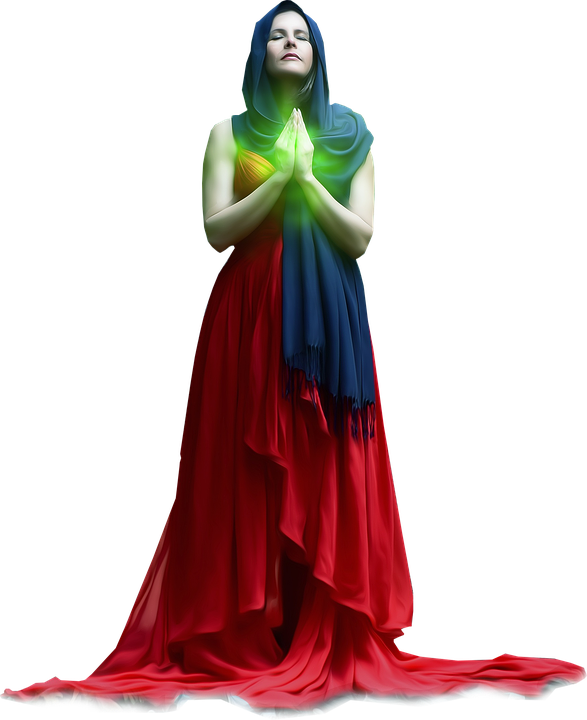 Colorful Meditation Womanin Red Dress PNG Image