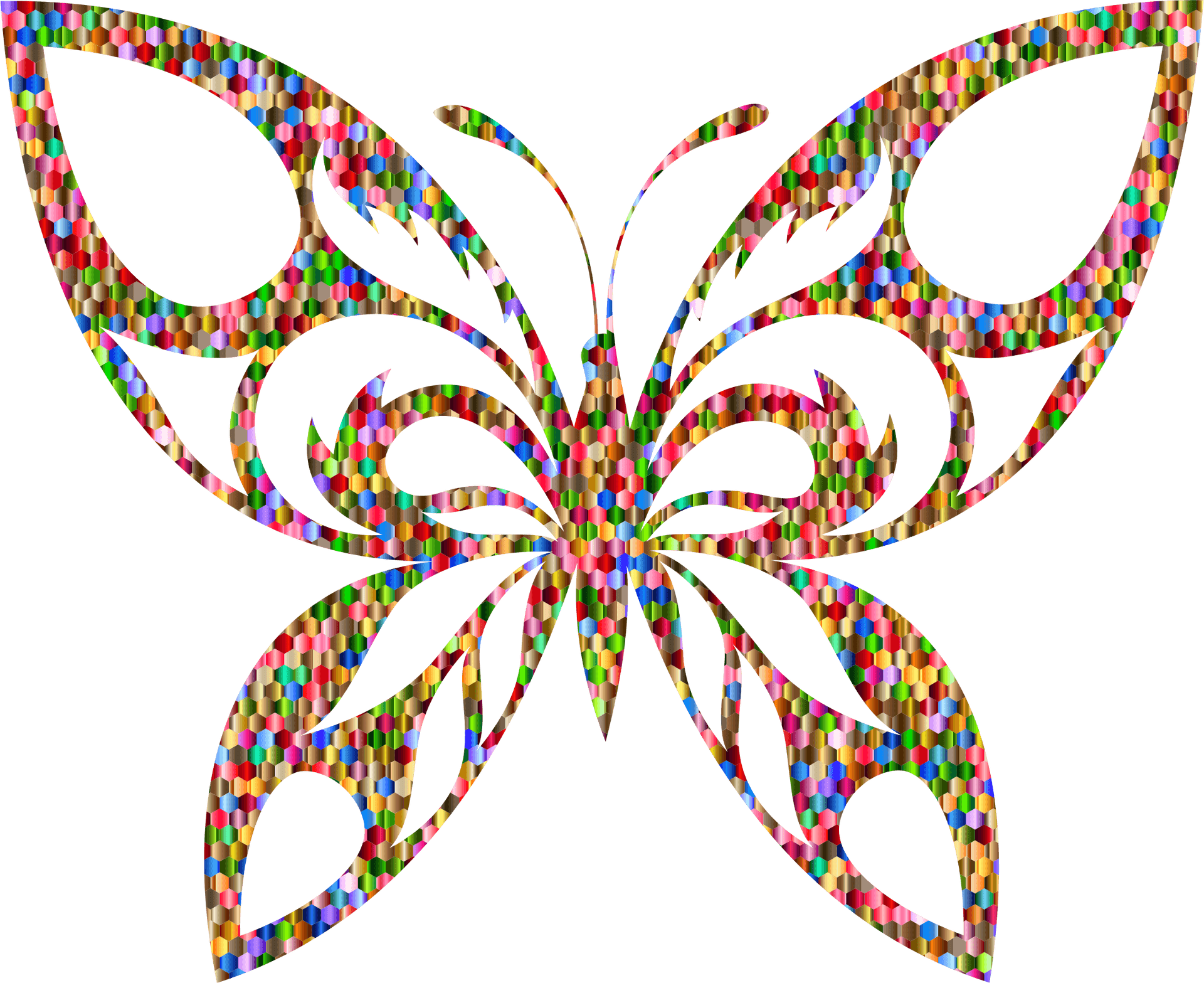 Colorful Mosaic Butterflyon Blue Background PNG Image