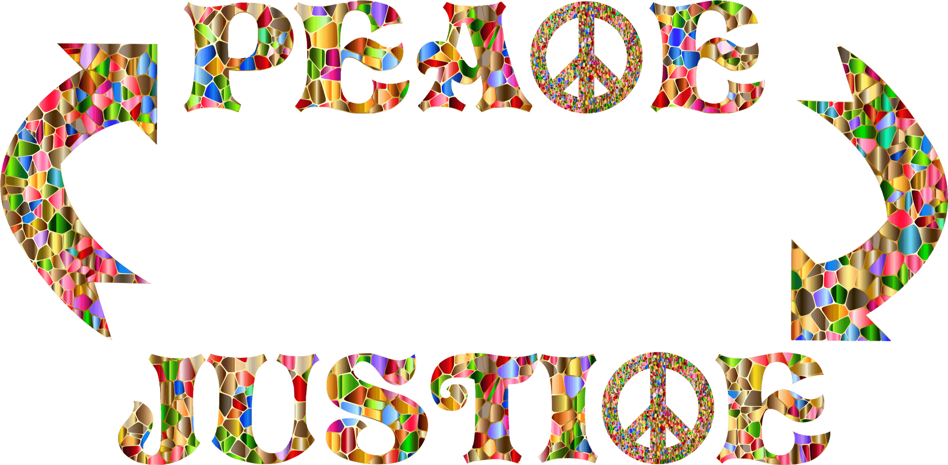 Colorful Mosaic Peaceand Justice Text PNG Image