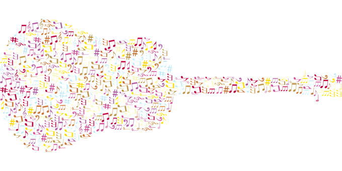 Colorful Musical Notes Guitar Silhouette PNG Image