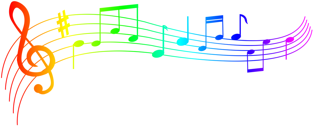 Colorful Musical Noteson Staff PNG Image