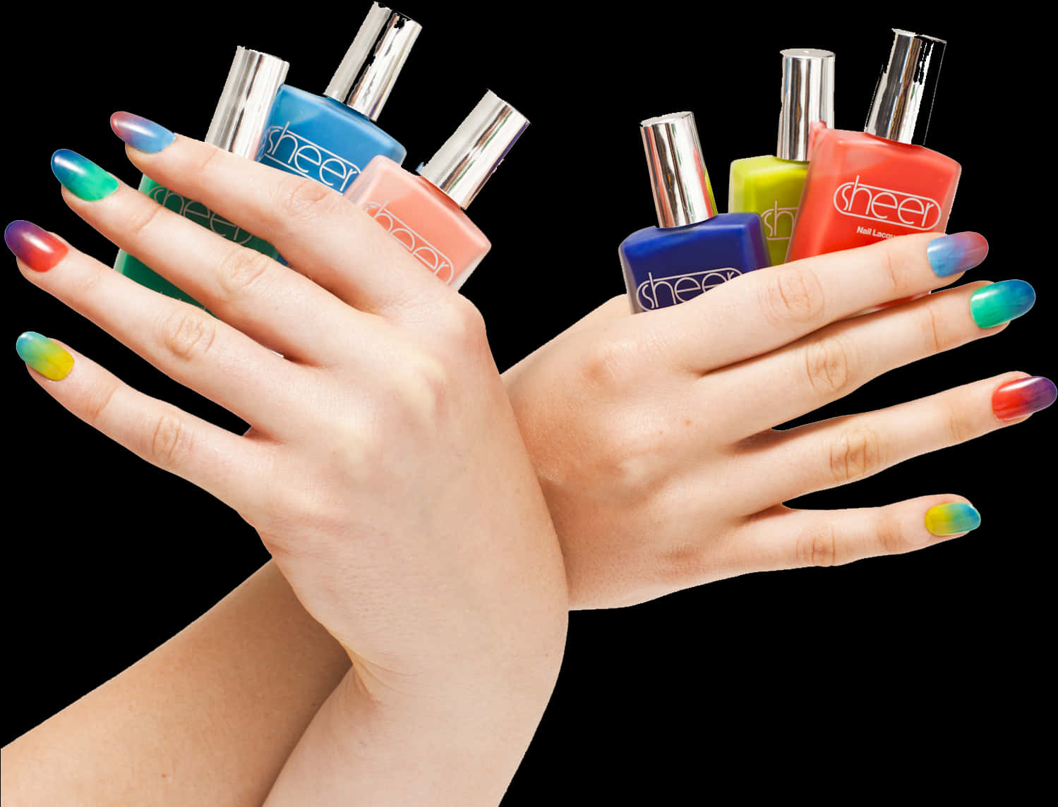 Colorful Nail Polish Display PNG Image