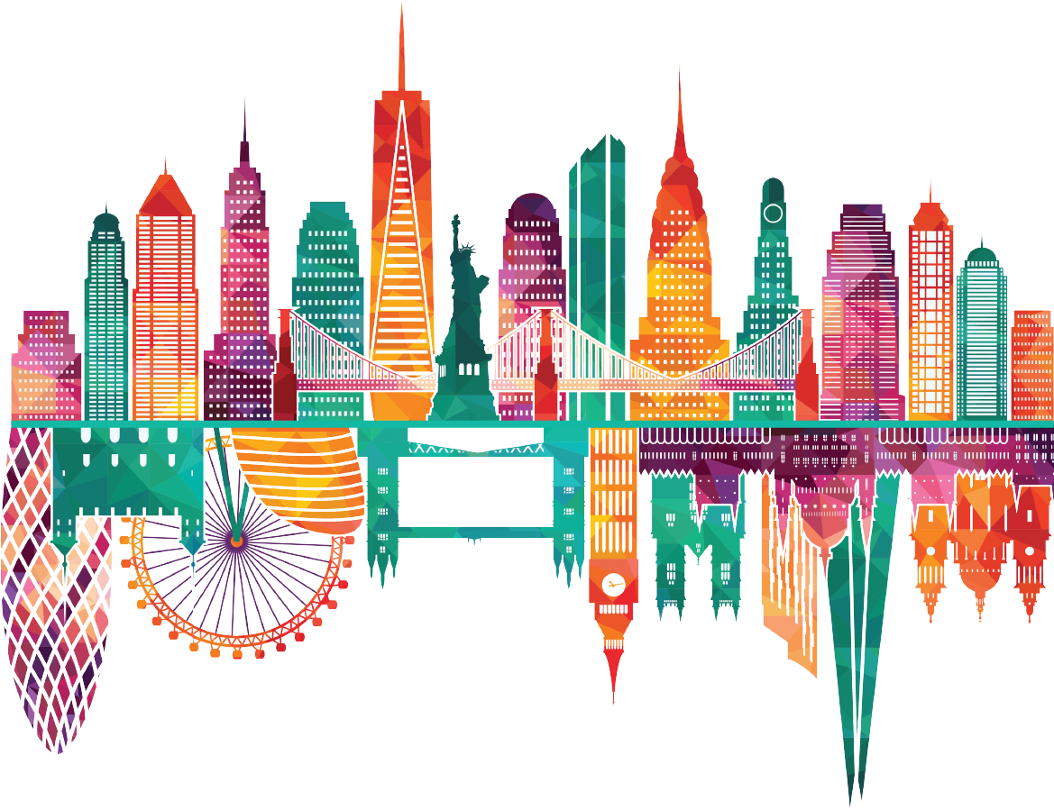 Colorful New York City Skyline Illustration PNG Image