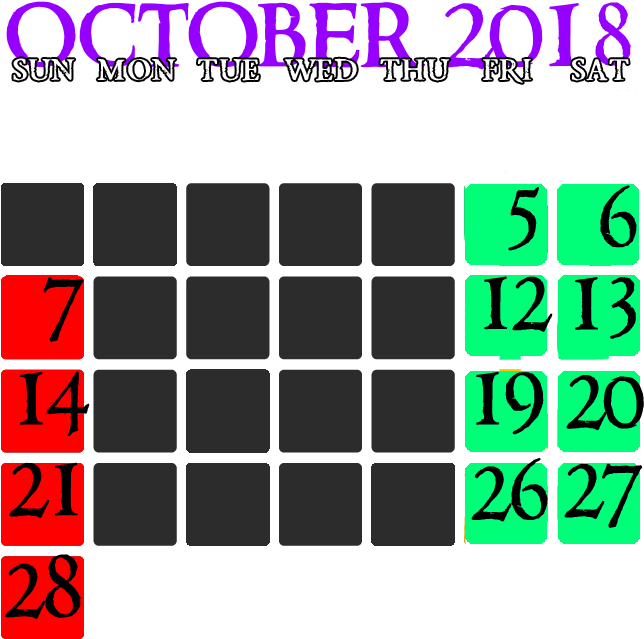 Colorful_ October_2018_ Calendar PNG Image