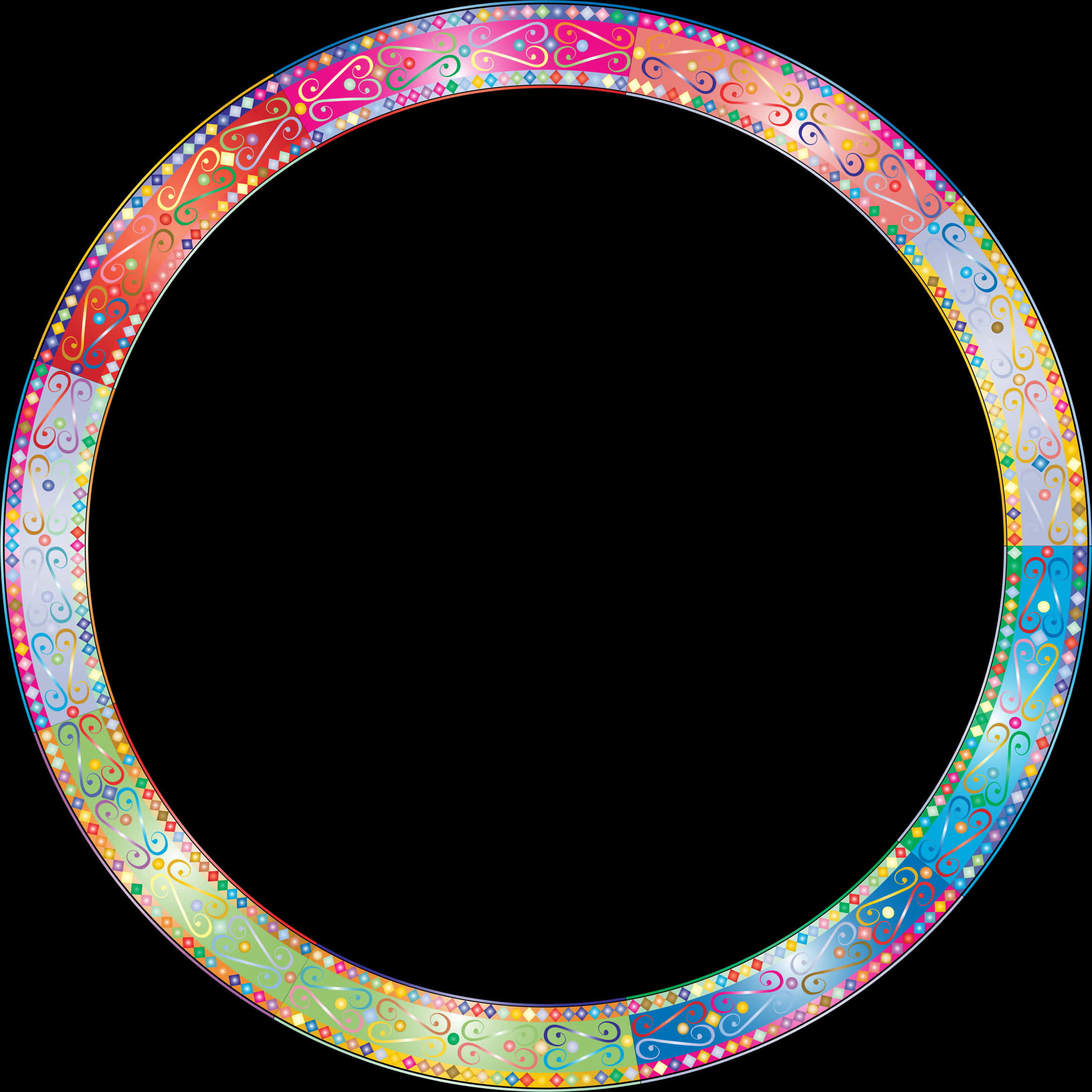 Colorful Paisley Round Frame PNG Image