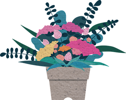 Colorful Paper Cut Flowersin Pot PNG Image