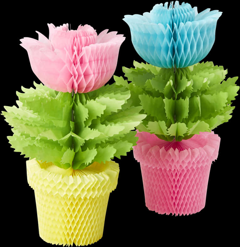 Colorful Paper Flower Pot Decorations PNG Image