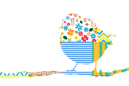 Colorful Patterned Bird Silhouette PNG Image