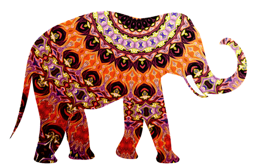 Colorful Patterned Elephant Artwork PNG Image