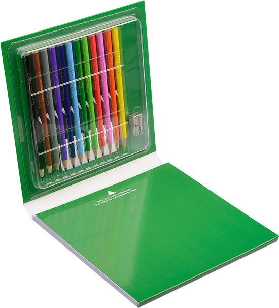 Colorful Pencil Setin Green Box PNG Image