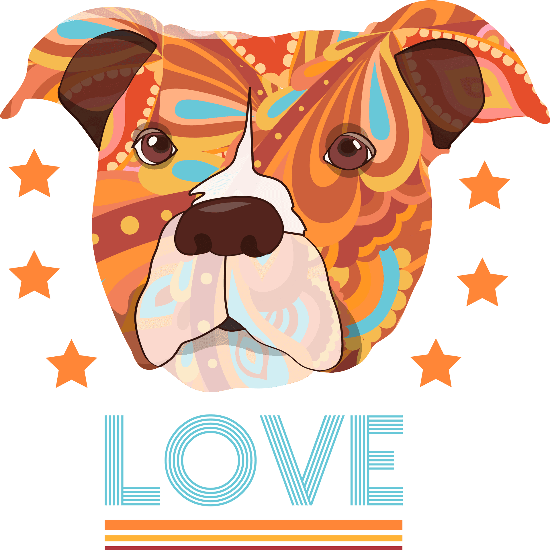 Colorful Pitbull Love Illustration PNG Image