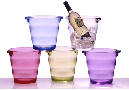 Colorful Plastic Ice Buckets With Champagne PNG Image