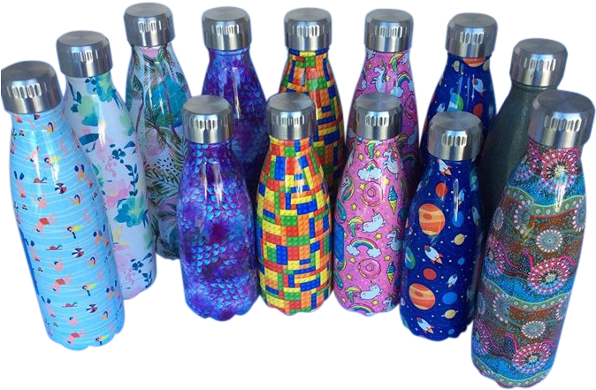 Colorful Reusable Water Bottles Collection PNG Image