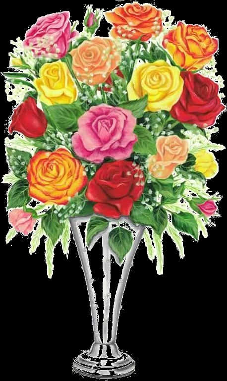 Colorful Roses Bouquetin Vase PNG Image