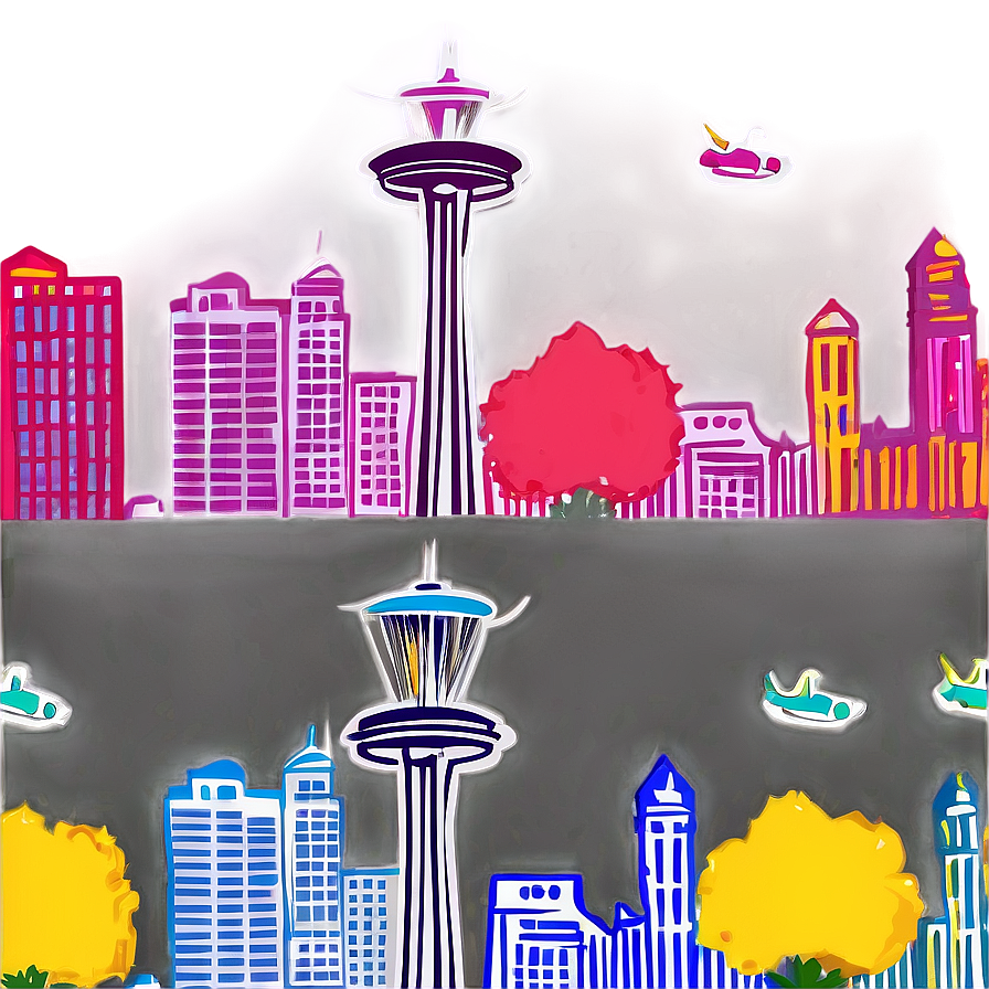 Colorful Seattle Skyline Panoramic Png Peg PNG Image