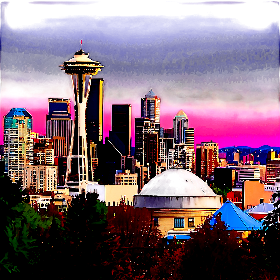 Colorful Seattle Skyline Panoramic Png Sln PNG Image