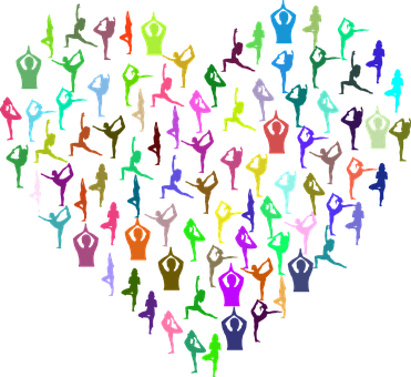 Colorful Silhouettes Heart Formation PNG Image