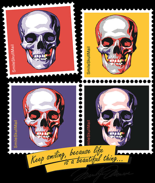 Colorful Skull Stamps Artwork PNG Image