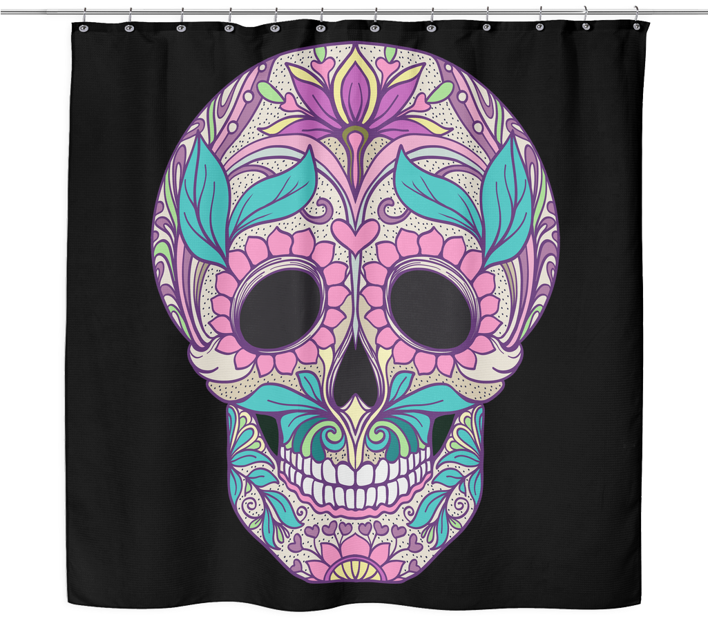 Colorful Sugar Skull Shower Curtain PNG Image