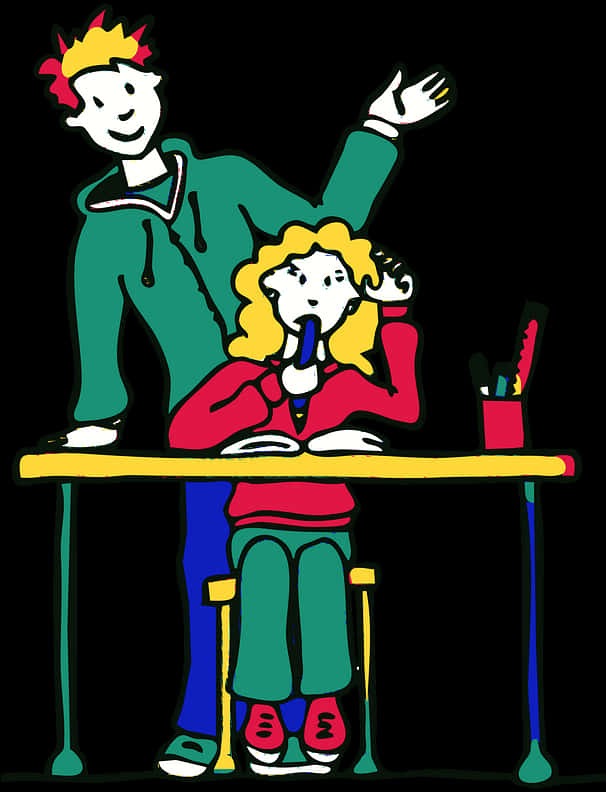 Colorful Teacherand Student Clipart PNG Image