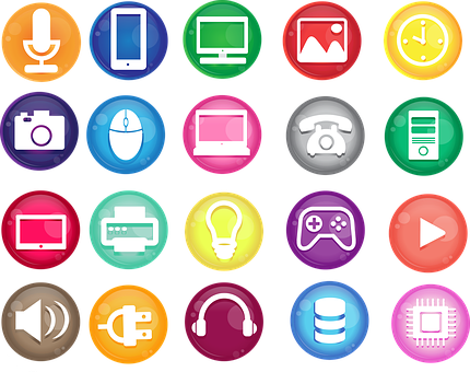 Colorful Technology Icons Set PNG Image