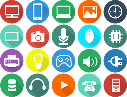 Colorful Technology Icons Set PNG Image