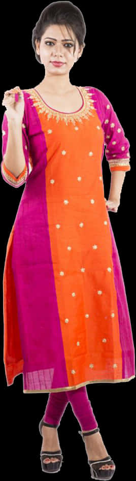 Colorful Traditional Kurti Design PNG Image