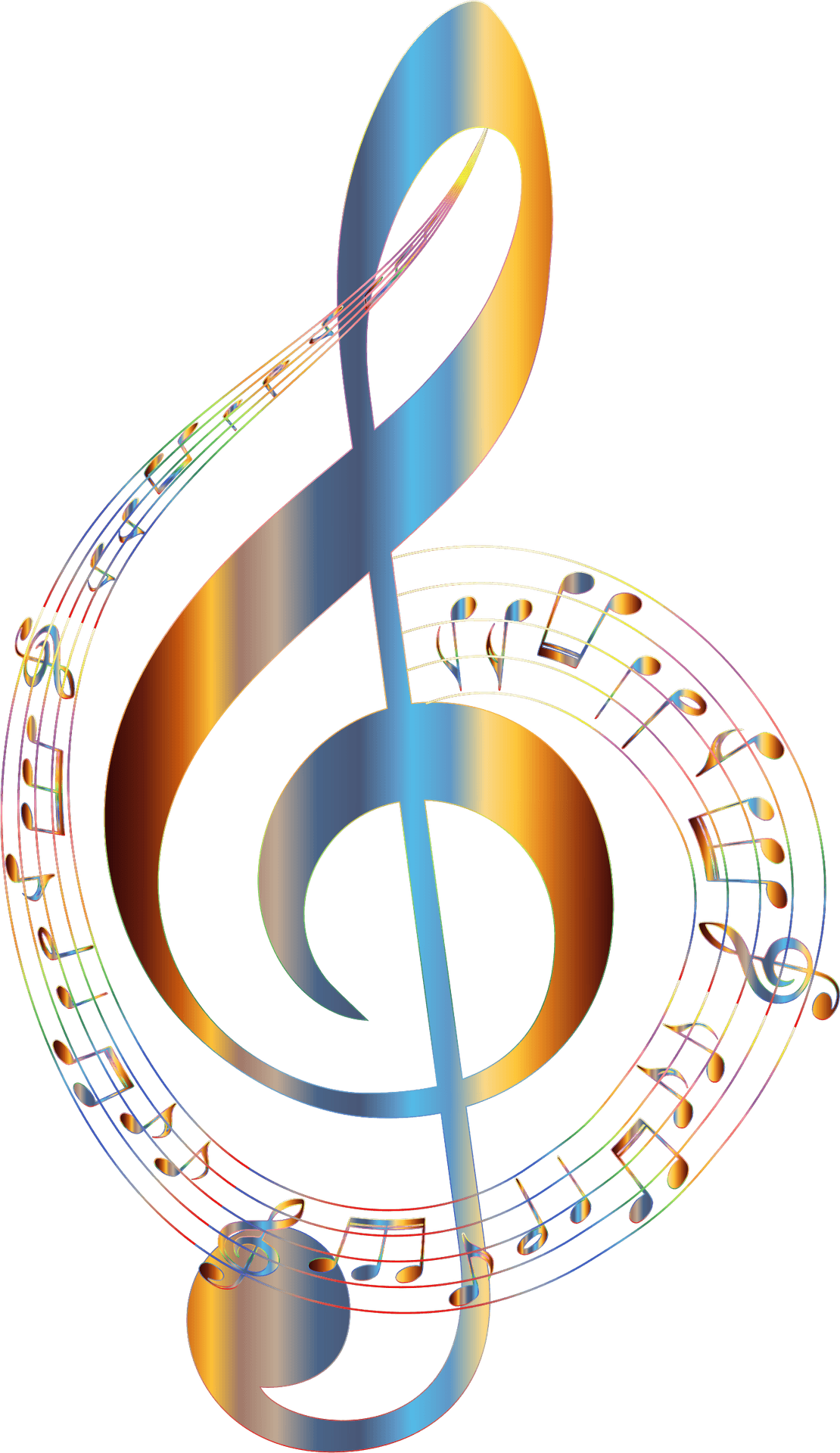 Colorful Treble Clefand Music Notes PNG Image