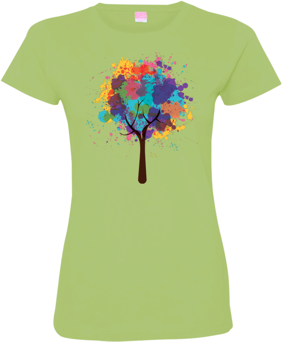 Colorful Tree Design Green T Shirt PNG Image